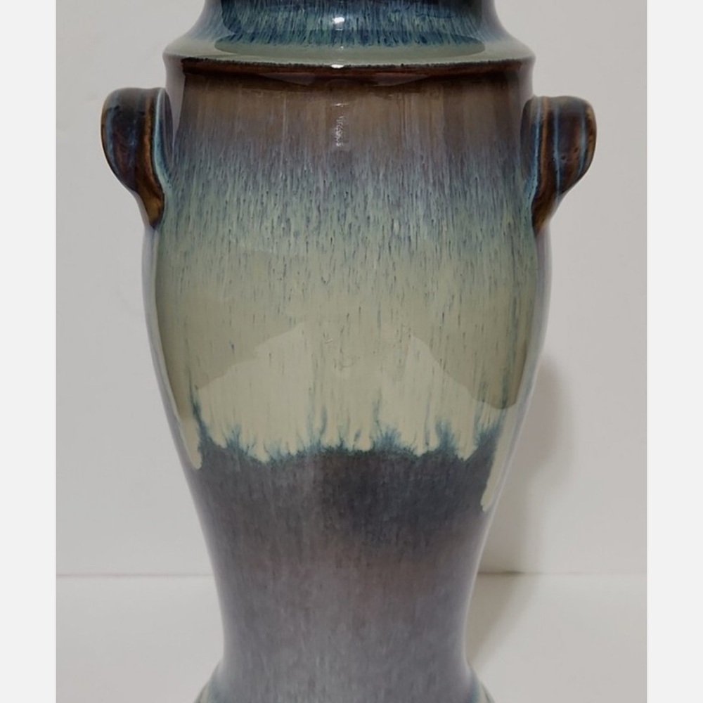 Bill Campbell crystalline glaze double handle studio pottery vase.